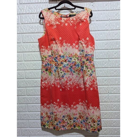 Tahari Women's Orange Floral Fitted Waist Sleeveless Boat Neck Shift Dress Size - Picture 1 of 7